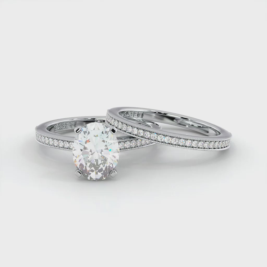 Oval Diamond Engagement Ring Set .21ct Milgrain  Jeweler Near Me 