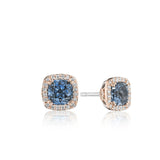 Cushion Bloom Gemstone Earrings with Diamonds and London Blue Topaz