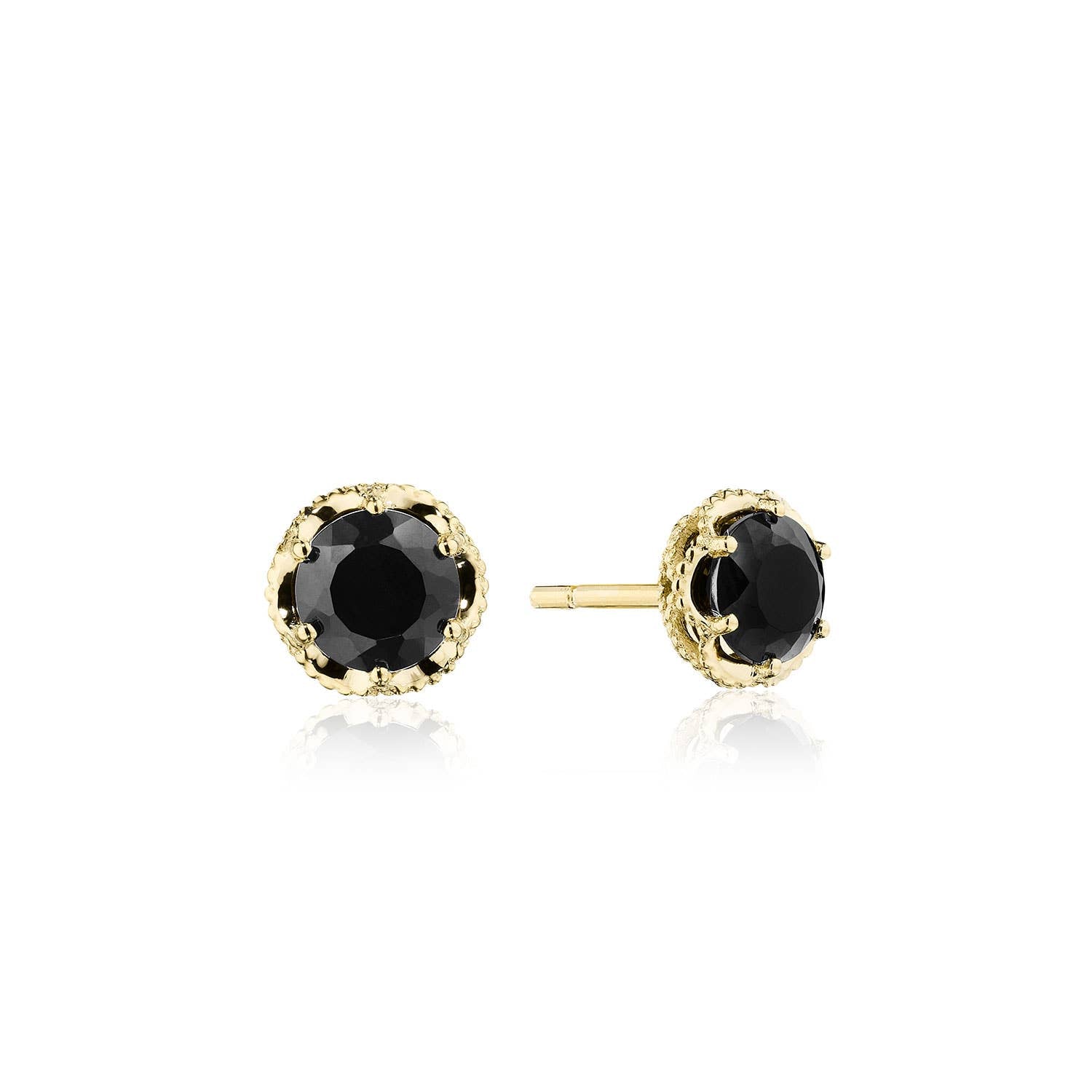 Petite Crescent Crown Studs featuring Black Onyx and Yellow Gold