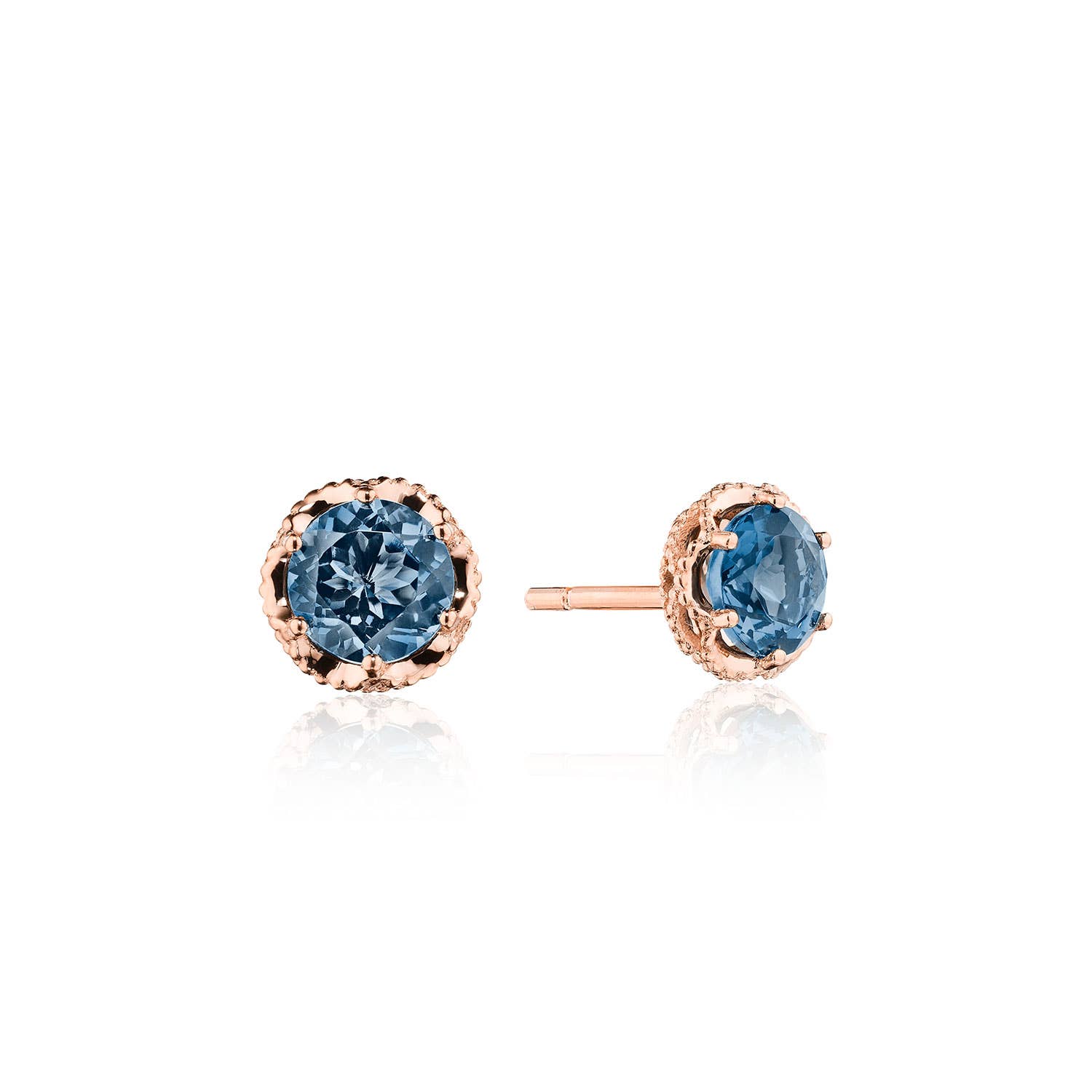 Petite Crescent Crown Studs featuring London Blue Topaz and Rose Gold