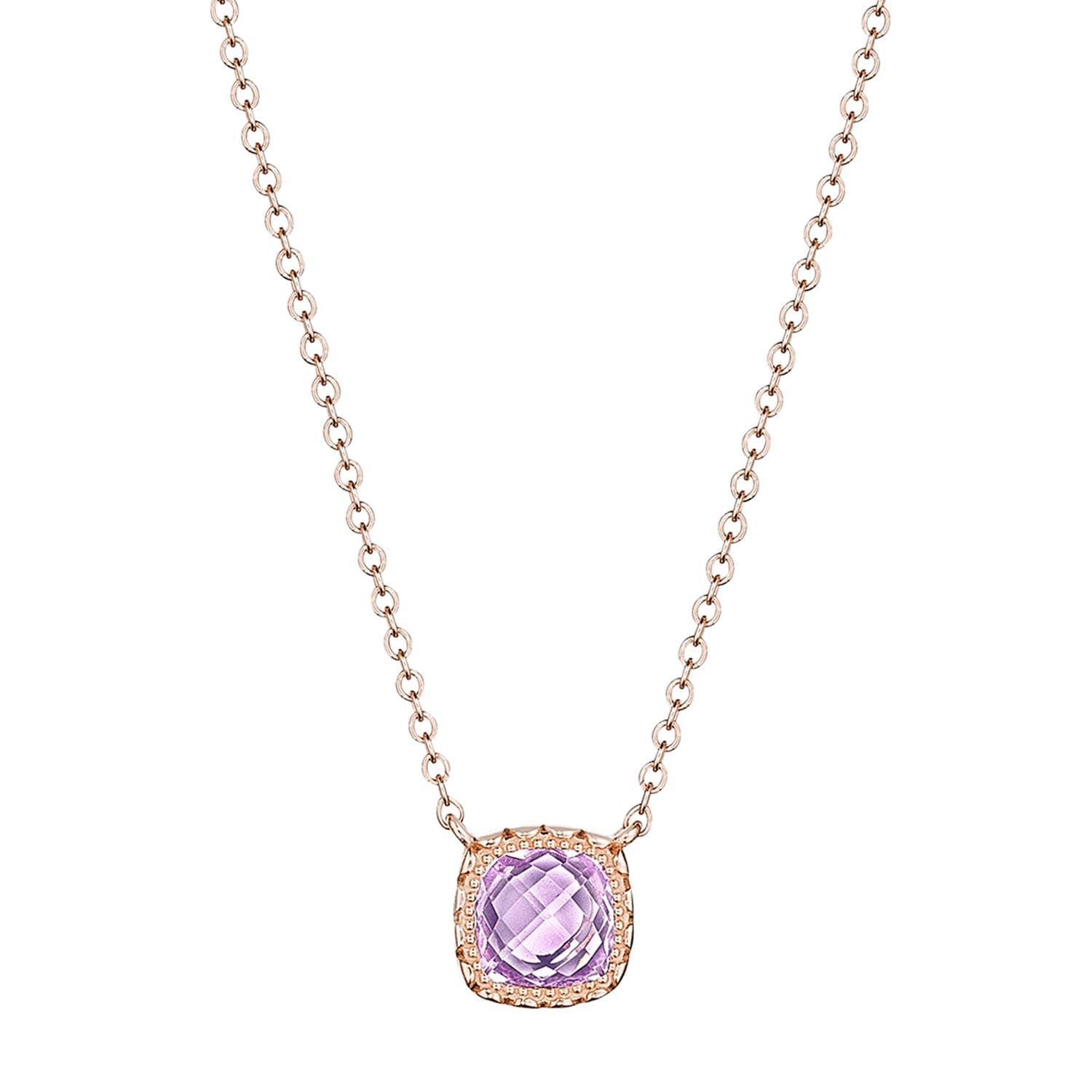 Petite Cushion Gem Necklace with Rose Amethyst